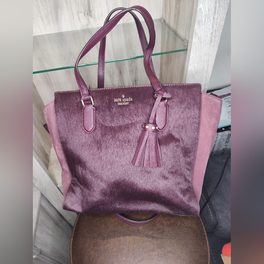 Kate Spade New York Laurel Way Hadlee Calf-Hair Suede Bag, Burgundy 11"H*15.5"W